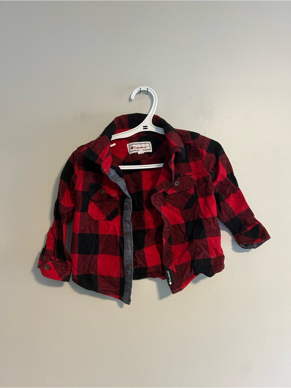 (3/$20) Canadiana 2t Red & Black  Plaid Button Up long sleeve flannel Shirt